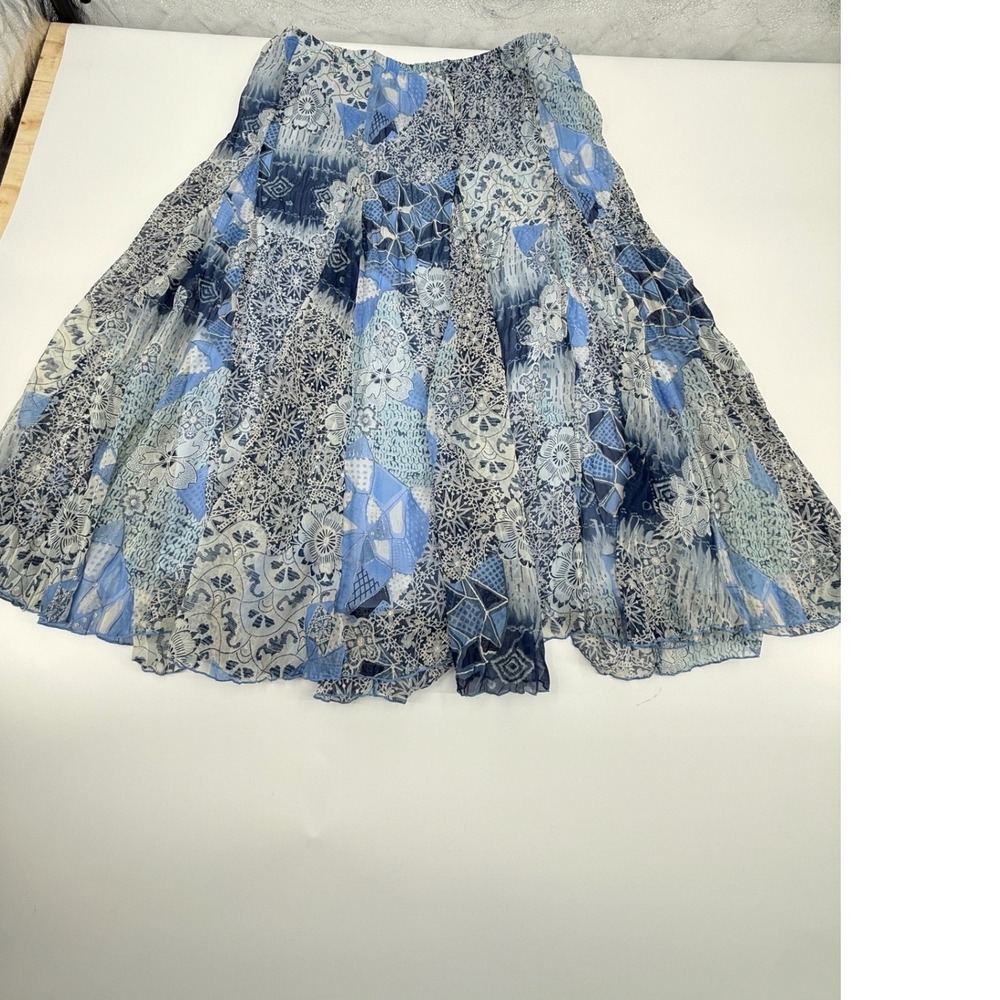 Christopher & Banks Blue Floral Pleated Midi Skirt Womens Large L - Picture 7 of 7